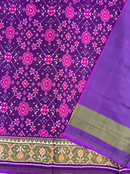 Deep Purple Rajkot Single Ikat Patola Mulberry Silk Saree
