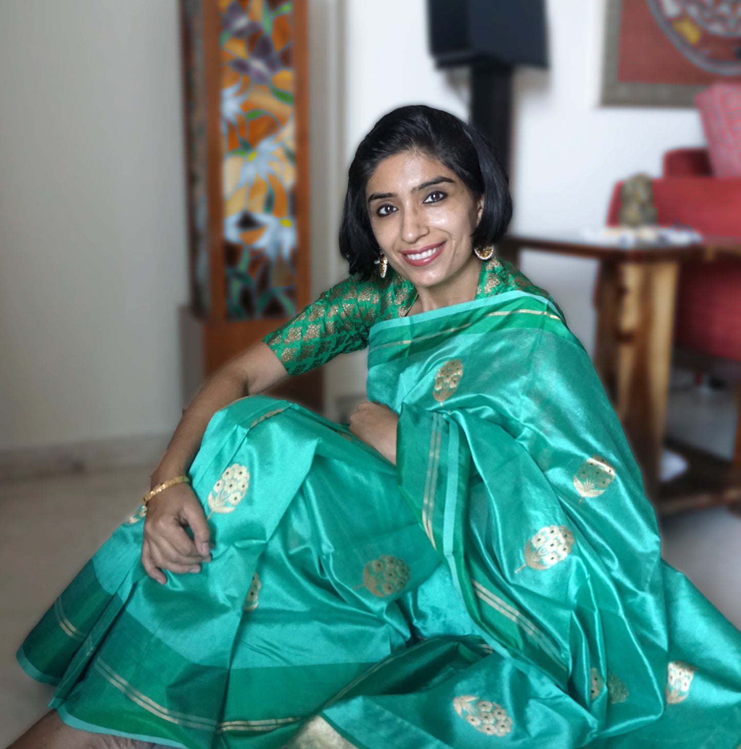 Sea Green Chanderi Silk Saree