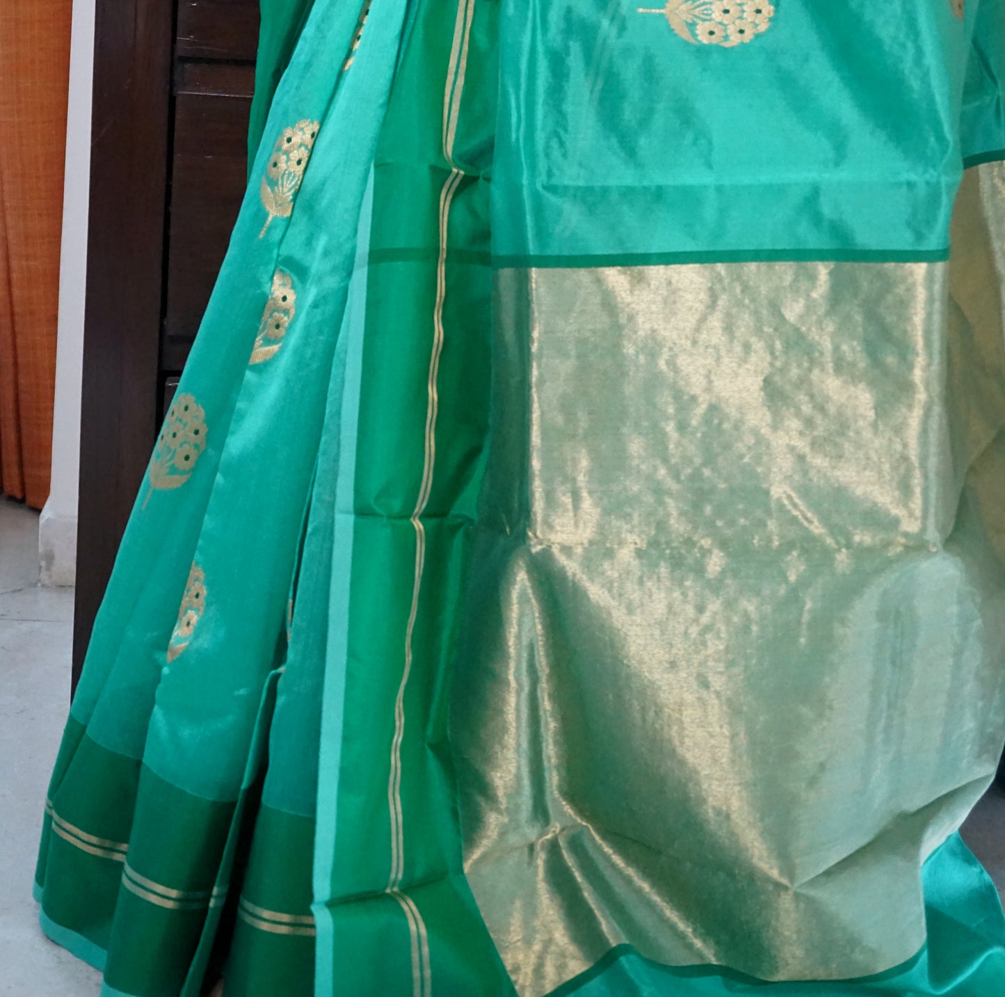 Sea Green Chanderi Silk Saree