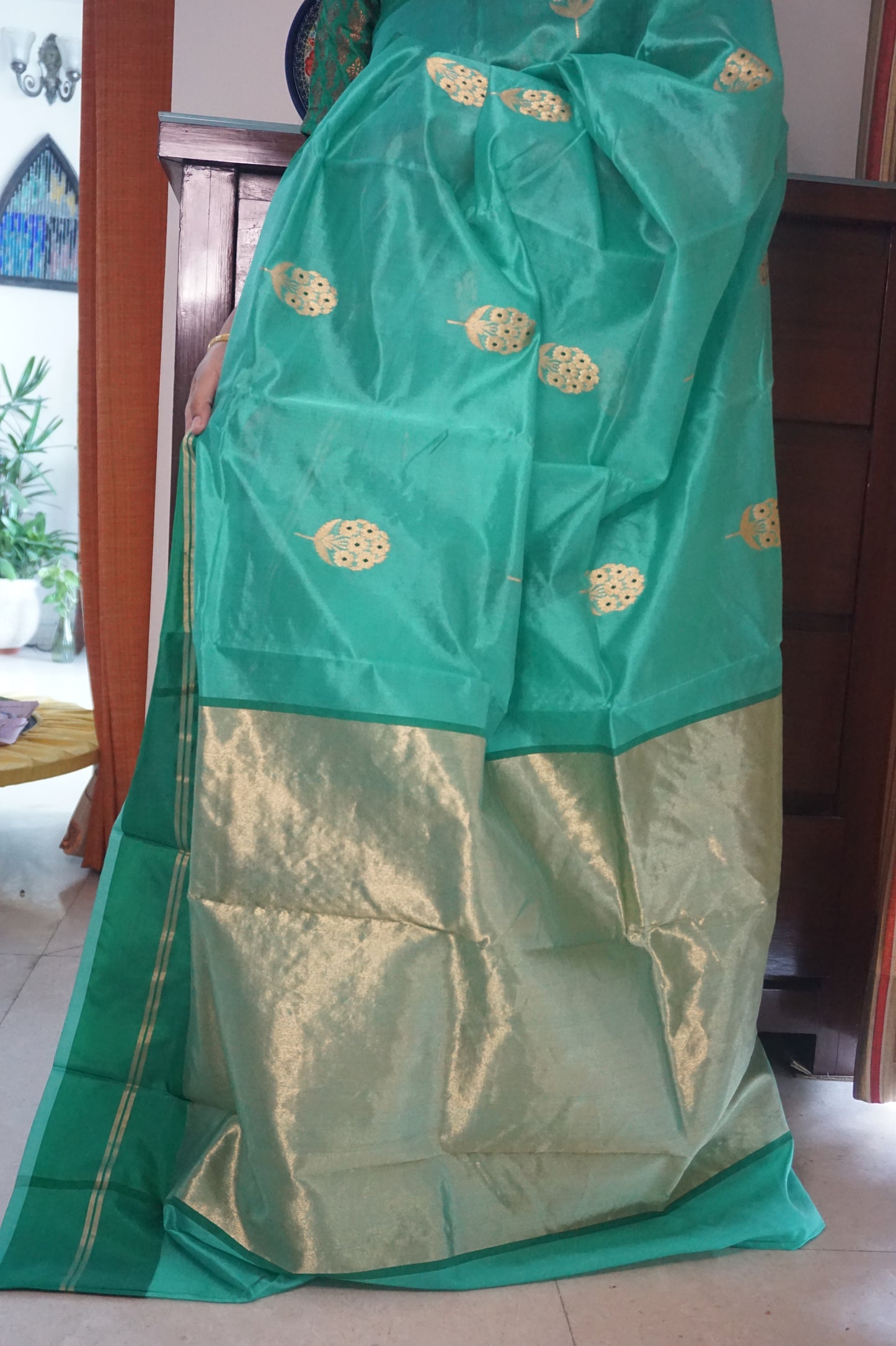 Sea Green Chanderi Silk Saree