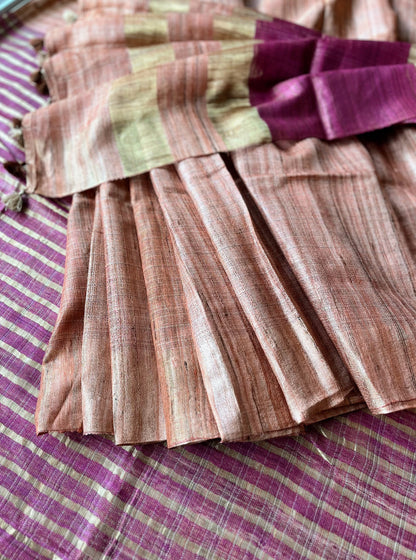 Peachy Pink and Gold Tussar Tissue Saree
