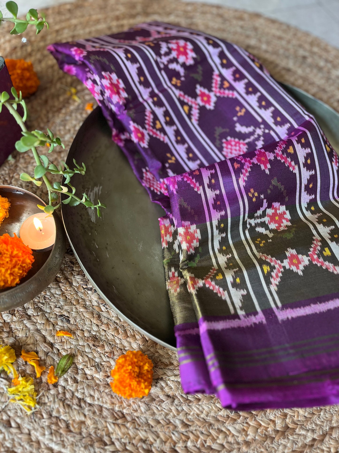 Deep Purple Rajkot Single Ikat Patola Mulberry Silk Saree